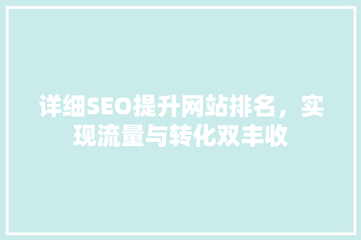 详细SEO提升网站排名，实现流量与转化双丰收