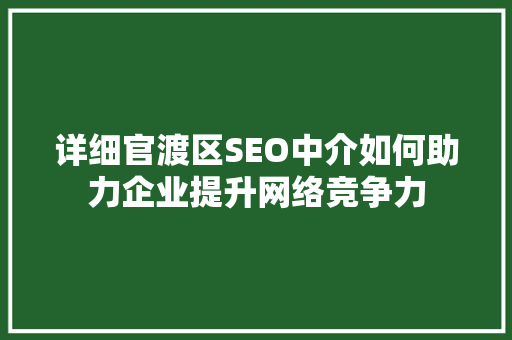 详细官渡区SEO中介如何助力企业提升网络竞争力