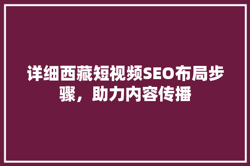 详细西藏短视频SEO布局步骤，助力内容传播