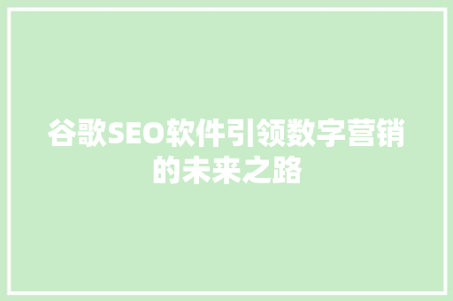 谷歌SEO软件引领数字营销的未来之路