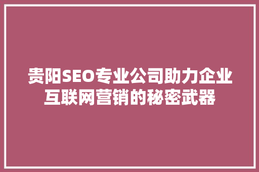 贵阳SEO专业公司助力企业互联网营销的秘密武器