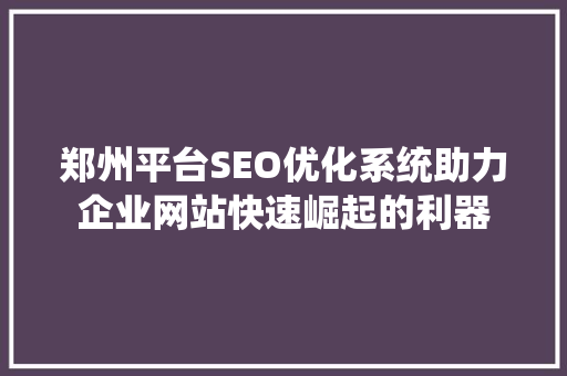郑州平台SEO优化系统助力企业网站快速崛起的利器