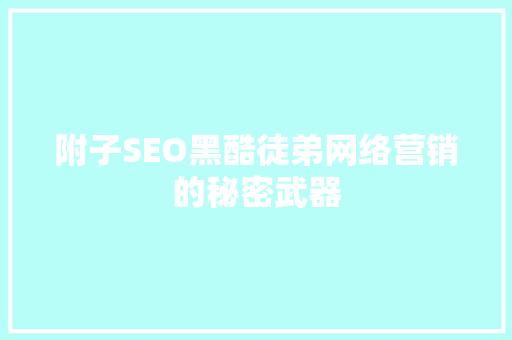 附子SEO黑酷徒弟网络营销的秘密武器