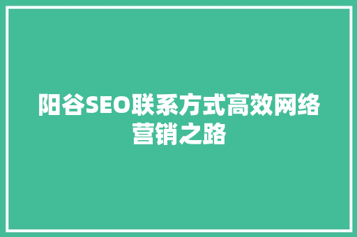 阳谷SEO联系方式高效网络营销之路
