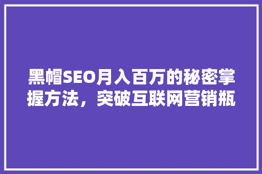 黑帽SEO月入百万的秘密掌握方法，突破互联网营销瓶颈