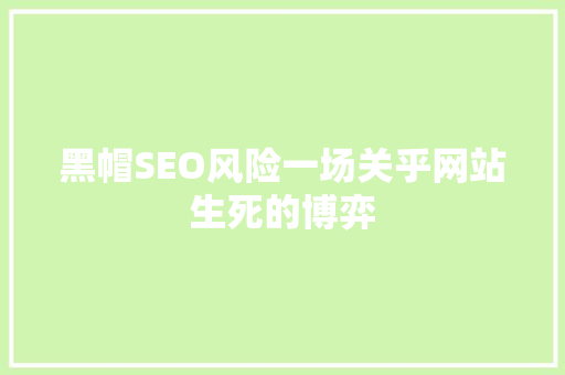 黑帽SEO风险一场关乎网站生死的博弈