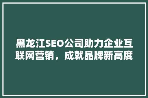 黑龙江SEO公司助力企业互联网营销，成就品牌新高度