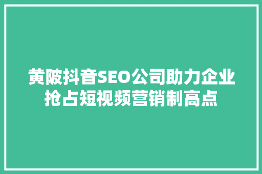 黄陂抖音SEO公司助力企业抢占短视频营销制高点