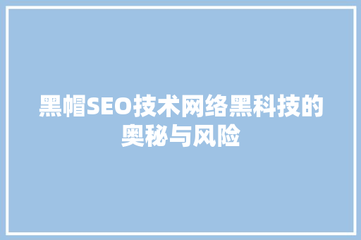 黑帽SEO技术网络黑科技的奥秘与风险