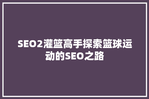SEO2灌篮高手探索篮球运动的SEO之路