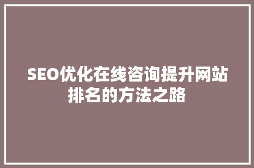 SEO优化在线咨询提升网站排名的方法之路