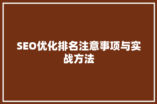 SEO优化排名注意事项与实战方法