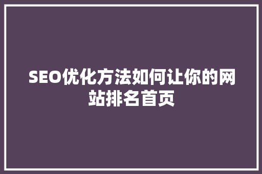 SEO优化方法如何让你的网站排名首页