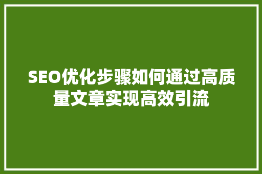 SEO优化步骤如何通过高质量文章实现高效引流