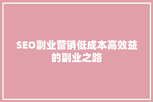 SEO副业营销低成本高效益的副业之路