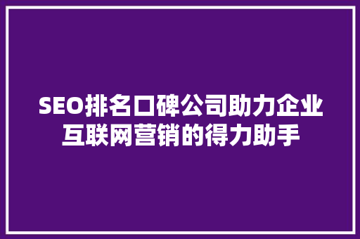 SEO排名口碑公司助力企业互联网营销的得力助手