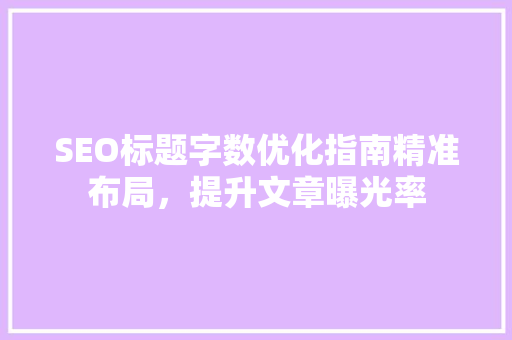 SEO标题字数优化指南精准布局，提升文章曝光率