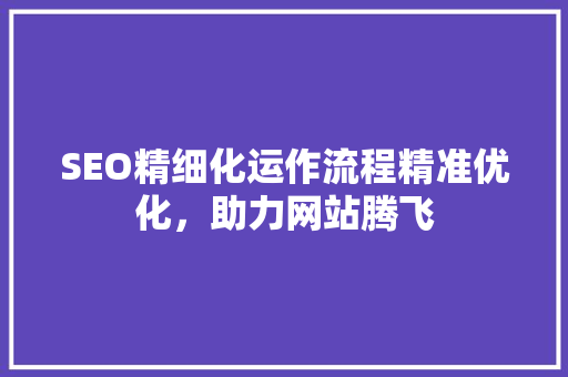SEO精细化运作流程精准优化，助力网站腾飞