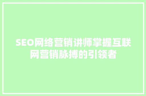 SEO网络营销讲师掌握互联网营销脉搏的引领者