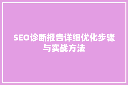 SEO诊断报告详细优化步骤与实战方法