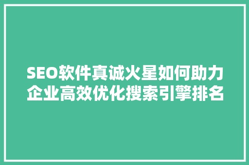 SEO软件真诚火星如何助力企业高效优化搜索引擎排名