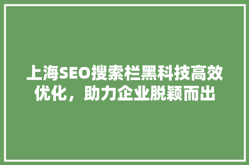 上海SEO搜索栏黑科技高效优化，助力企业脱颖而出