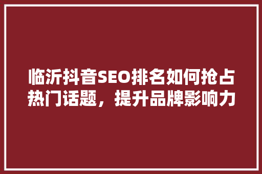 临沂抖音SEO排名如何抢占热门话题，提升品牌影响力