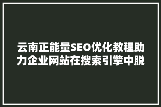 云南正能量SEO优化教程助力企业网站在搜索引擎中脱颖而出