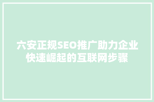 六安正规SEO推广助力企业快速崛起的互联网步骤
