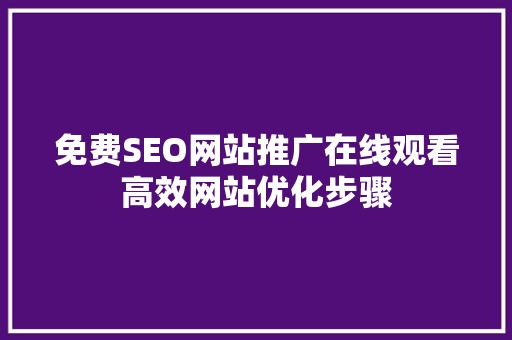 免费SEO网站推广在线观看高效网站优化步骤