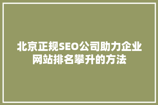 北京正规SEO公司助力企业网站排名攀升的方法