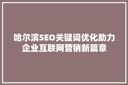 哈尔滨SEO关键词优化助力企业互联网营销新篇章