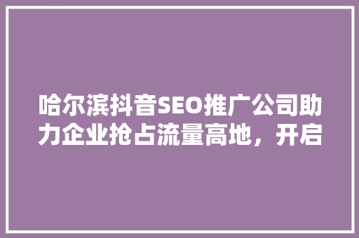 哈尔滨抖音SEO推广公司助力企业抢占流量高地，开启营销新篇章
