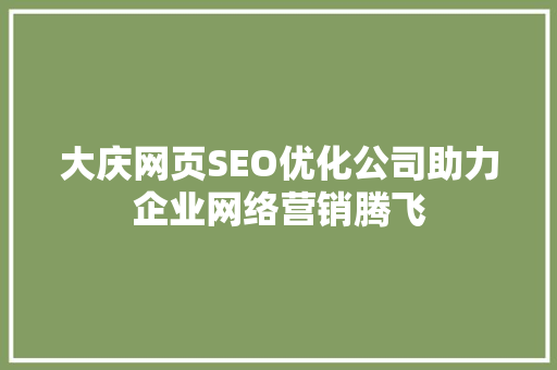 大庆网页SEO优化公司助力企业网络营销腾飞