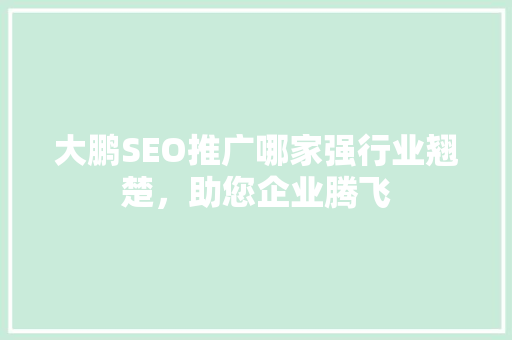 大鹏SEO推广哪家强行业翘楚，助您企业腾飞