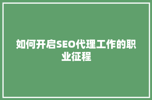 如何开启SEO代理工作的职业征程