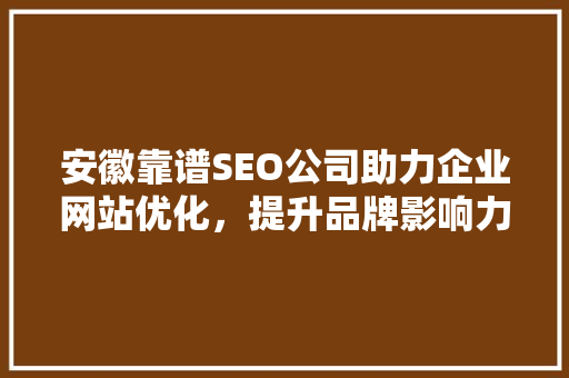 安徽靠谱SEO公司助力企业网站优化，提升品牌影响力