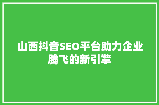 山西抖音SEO平台助力企业腾飞的新引擎