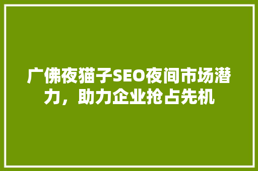 广佛夜猫子SEO夜间市场潜力，助力企业抢占先机