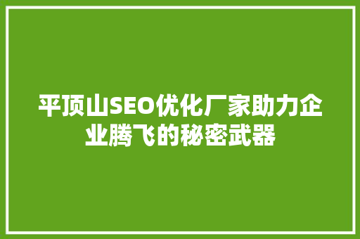 平顶山SEO优化厂家助力企业腾飞的秘密武器