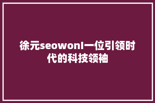 徐元seowonI一位引领时代的科技领袖