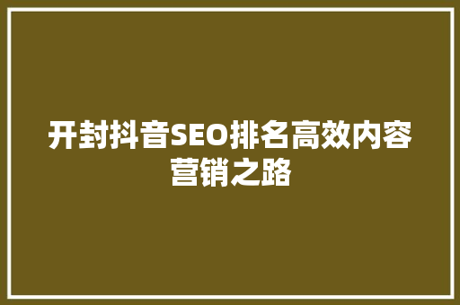 开封抖音SEO排名高效内容营销之路