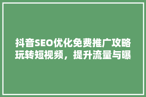 抖音SEO优化免费推广攻略玩转短视频，提升流量与曝光率