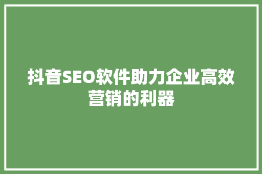 抖音SEO软件助力企业高效营销的利器