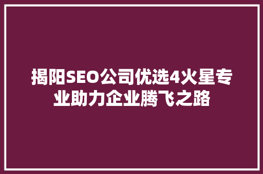 揭阳SEO公司优选4火星专业助力企业腾飞之路