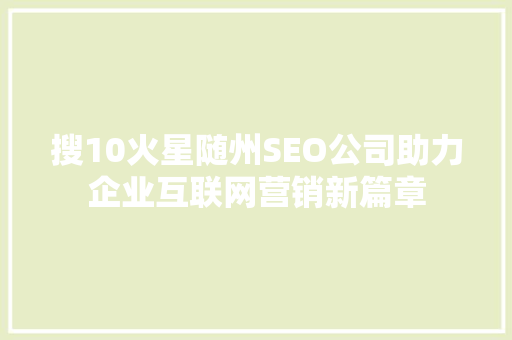 搜10火星随州SEO公司助力企业互联网营销新篇章