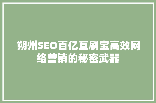 朔州SEO百亿互刷宝高效网络营销的秘密武器