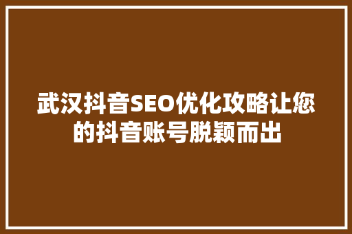 武汉抖音SEO优化攻略让您的抖音账号脱颖而出