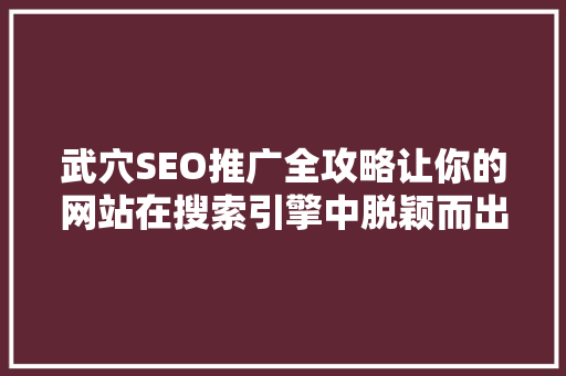 武穴SEO推广全攻略让你的网站在搜索引擎中脱颖而出