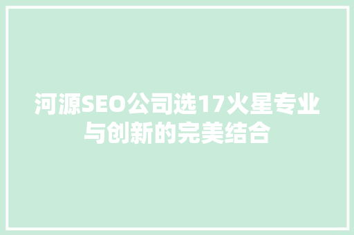 河源SEO公司选17火星专业与创新的完美结合